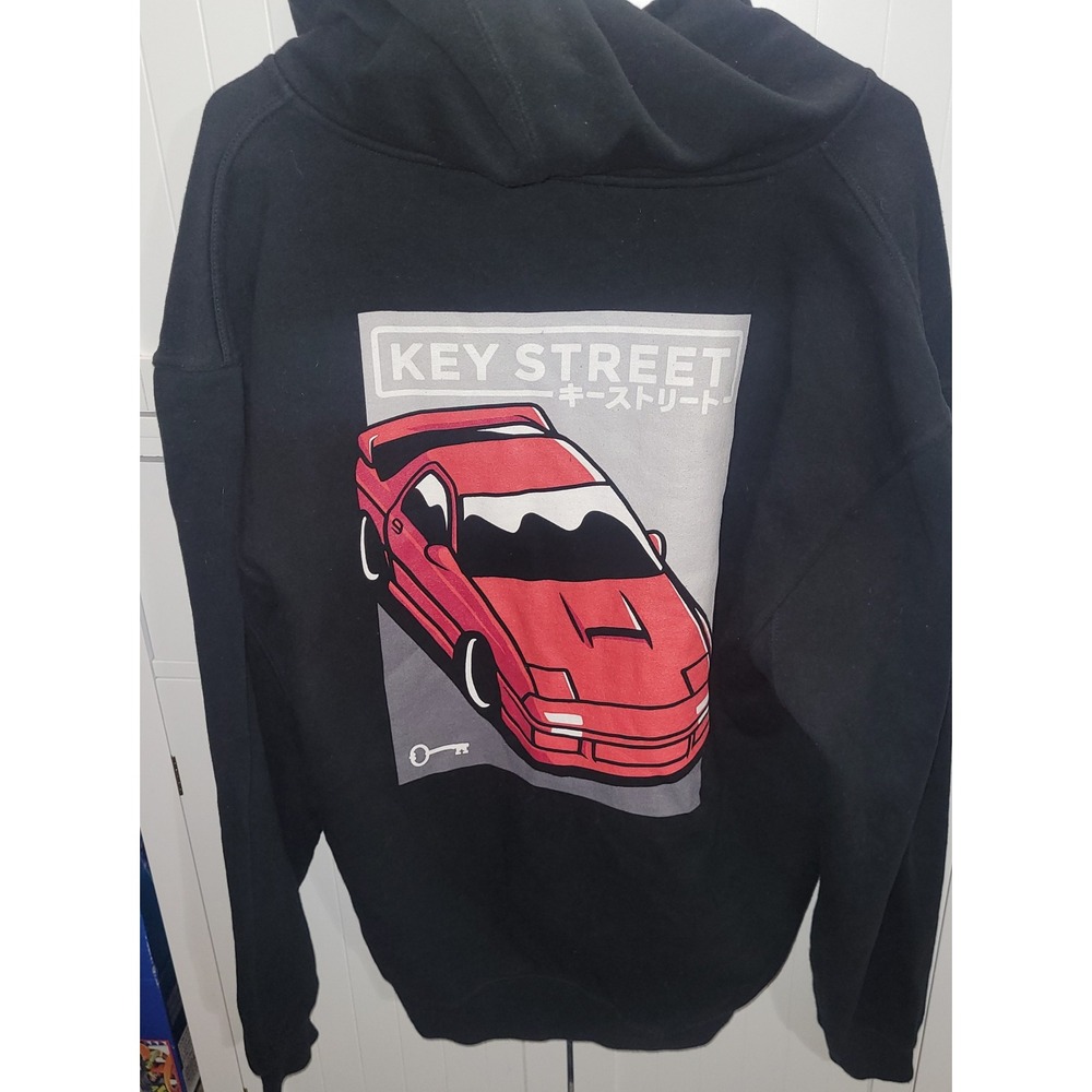 Key Street Mens Black JDM Red Sports Car Graphic Full Zip Hoodie Large